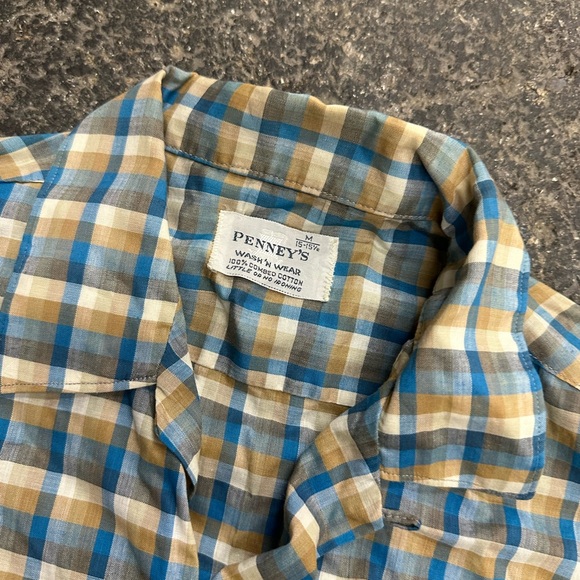 Penney’s Vintage Loop Collar Plaid Button Up Shirt M 15-15.5 Blue - Picture 5 of 6